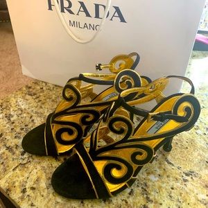 Prada size 38 black and gold heels